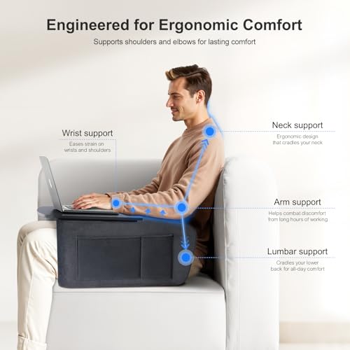 Image of OPTIXCELL Lap Desk for Adults with Arm Rests,Ergonomic Laptop Pillow Stand for Bed,Couch,Floor