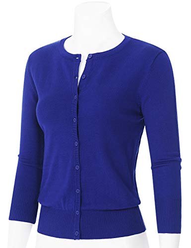 Image of Women's 3 /4 Sleeve Crew Neck Button Down Stretch Knit Cardigan Sweater (S-3XL)