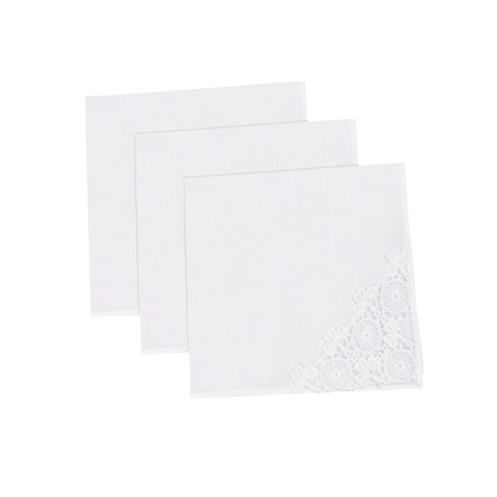HDOYTXXM Of 3/6 Embroidery Lace Trim Handkerchief Soft Durabillity Cotton White Square Hankies for Home Decors Table Setting Soft Embroidered Cotton Square Hanky for Sensitive Skin