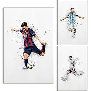 colagu Messi Poster Soccer Canvas Poster Wall Art Print Set of 3 Gifts for Boys Living Room Bedroom Decor Unframed: 8x12inch