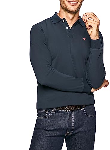 HACKETT LONDON Slim Fit Logo Ls Polo, Bleu (Navy), L Homme