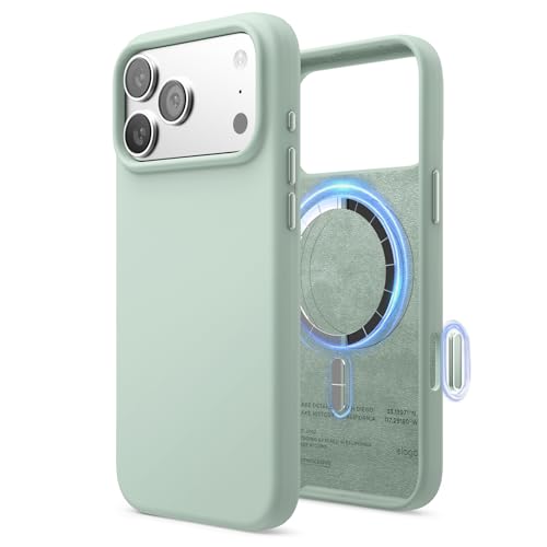 Image of elago for iPhone 17 Pro Max Case, Premium Magnetic Silicone Case, Compatible with MagSafe, Liquid Silicone Material, Protective Cover, Shockproof, Slim Phone, 6.9 inch (Mint)