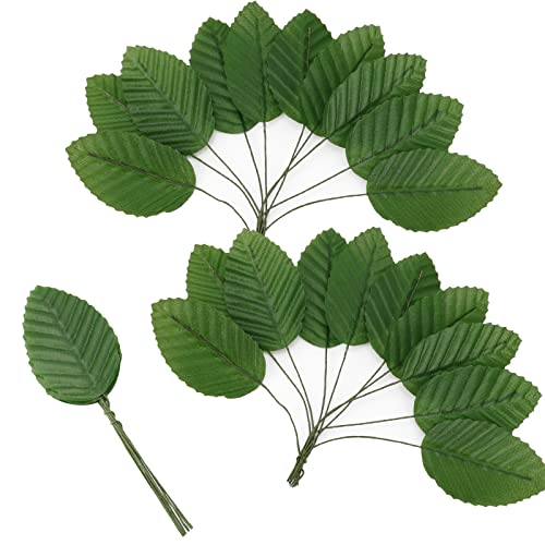 MWOOT 200 Stück Basteln Kunst Blätter, Künstlich Einzeln Blatt, Gefälschte Blätter für DIY Blumenarrangements Hochzeit Dekorationen, 10CM Grüne Blätter mit Stick