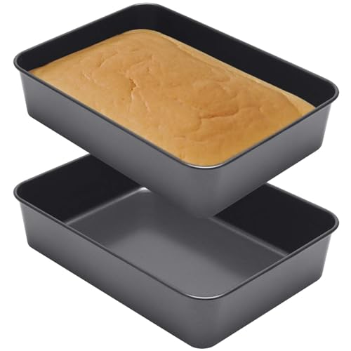 Juego de 2 bandejas para hornear antiadherentes, 26 x 19 x 6 cm, de acero inoxidable, para brownies, lasaña, saludables, resistentes a la corrosión, antiadherentes, fáciles de limpiar