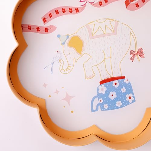 Image of The Wishing Chair Ellie Metal Wall Plate | Decorative Flower-Shaped Metal & Acrylic Wall Art with Elephant Circus Design | Yellow Wall Hanging Decor for Kids Room, Nursery, Living Room & Bedroom