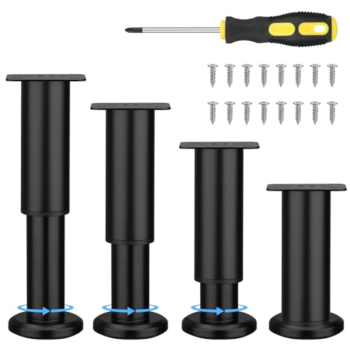 Zocipro 4Pcs Furniture Legs, Heavy Duty Black Adjustable Cabinet Legs 12-18cm with 16 Screws
