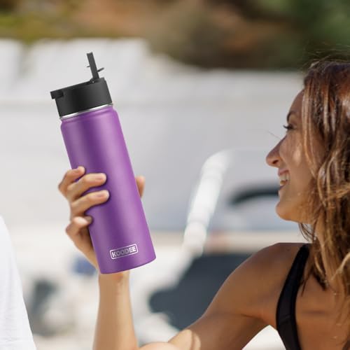 Image of koodee Insulated Water Bottle-26 oz Stainless Steel Vacuum Sports Water Bottle with Straw Reusable Metal Water Flask with Leak Proof Straw Lid (Purple)