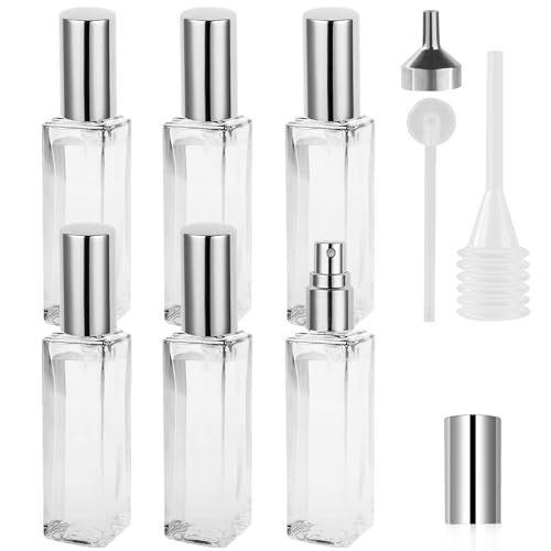 LOPHE Atomizador de perfume recargable, mini botellas de repuesto, botellas vacías de vidrio transparente, atomizador portátil con niebla fina para viajes diarios de negocios, 20 ml, 6 unidades