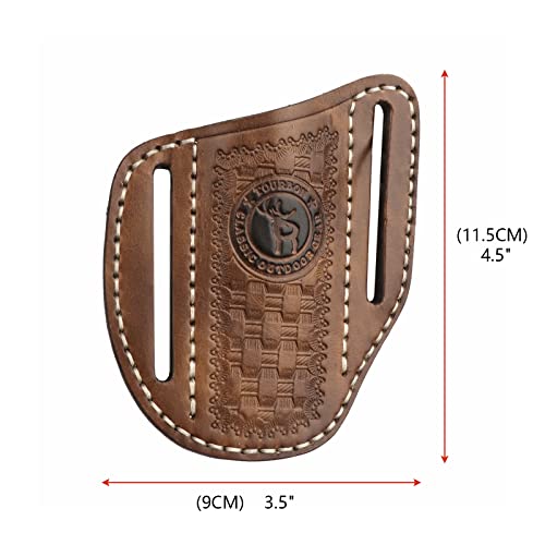 Tourbn TOURBON Ledertaschenmesserscheide für Gürtel EDC Holster Taschenmesser Werkzeugtasche Handgemachtes Geschenk, 9*1.5*11.5cm, Braun