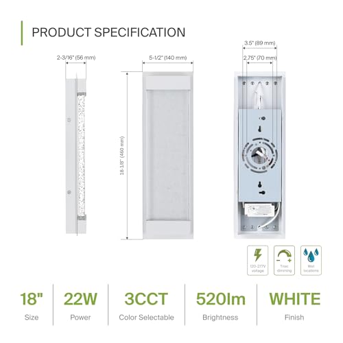 Image of ASD LED 18 inch Bubble Glass Wall Light Fixture, Outdoor & Indoor Seeded Sconce | 3CCT, Waterproof, Dimmable, Up-Down Glow, ETL Listed | 22W 520LM 3000-5000K 100-277V | Exterior Porch Lighting | White