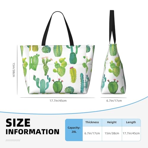 Cactus Print Large Capacity Beach Travel Bag For Family, Beach Tote Bag For Women With Zipper Pockets4