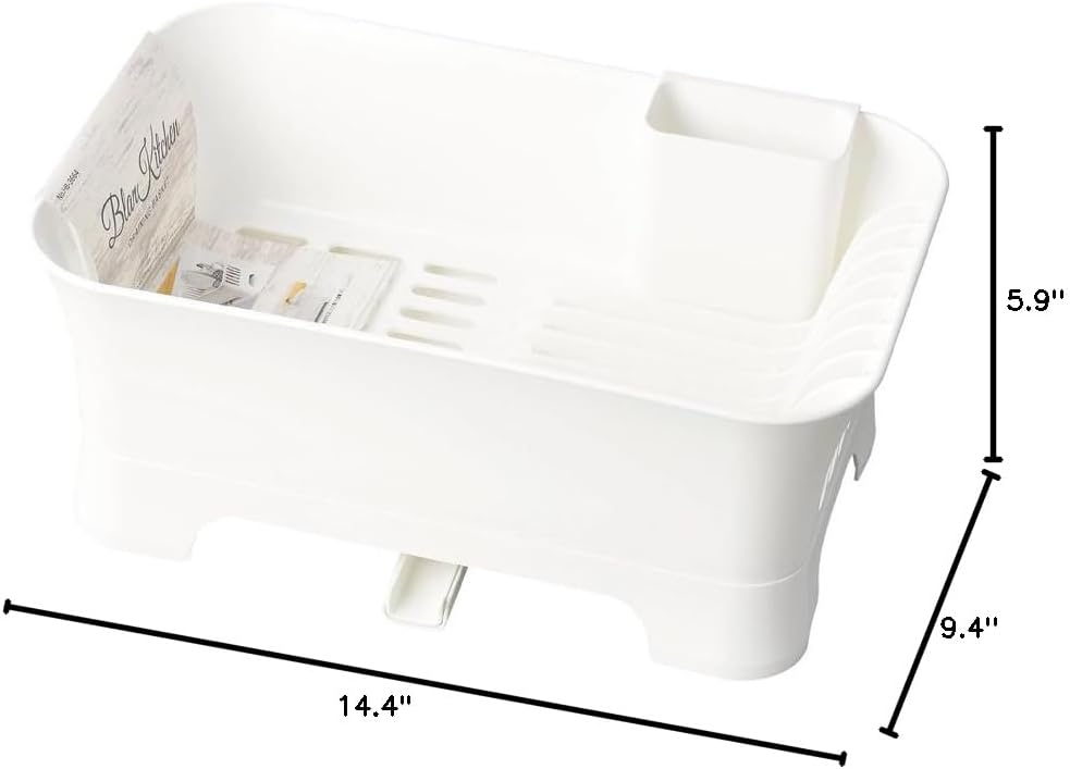 Pearl Metal HB-3664 Tableware Drainer Basket, Drainer Tray, Made in Japan, Plastic, Blanc Kitchen, White, Approx. Width 9.4 x Depth 14.4 x Height 5.9 inches (24 x 36.5 x 15 cm), Not Including Pocket