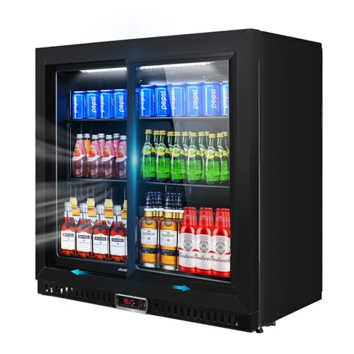 Beverage Refrigerators Back Bar Cooler，2 Glass Sliding doors 7.4 cu.ft Mini Fridge Cooler Adjustable Shelves & Digital Temperature Display for Various drinks, wine, beer