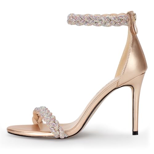 100FIXEO Women's Rhinestone Open Toe Stiletto Heeled Sandals Elegant Ankle Strap Wedding High Heels Sexy Dressy Shoes2
