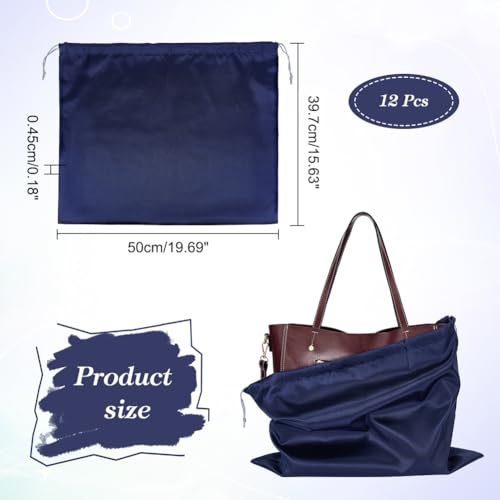 NBEADS 12 Pcs Dust Bags for Handbags 39.7x50cm Silk Storage Bags Portable Drawstring Pouch Cloth Travel Bags for Handbags Purses Shoes Boots Midnight Blue - Image 2