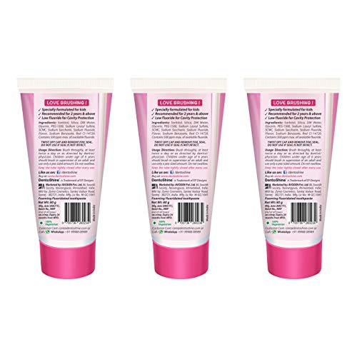 Image of DentoShine Gel Toothpaste for Kids | Pack of 3 (3, Strawberry) | IDA Accepted