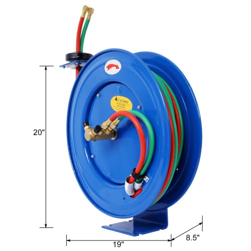 Welding Hose Reel Retractable 1/4 Inch x 50Foot / 100 FootTwin Oxygen Acetylene Rubber Hoses STD Duty Max 200PSI Heavy Duty Industrial Single Arm Construction (1/4 Inch x 50Foot)