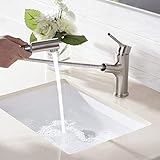Comllen Commercial Brushed Nickel Pull out Bathroom sink Faucet,Stainless Steel Single Handle Pull Down Sink Faucets Not Include Pop Up Sink Drain