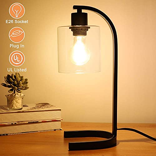 Depuley Industrial Metal Table Lamp, Industrial Nightstand Lamp With Glass Shade, Black Antique Style Desk Lamp For Bedroom, Living Room, Office, Dorm (E26 Bulb Included) #TOP1