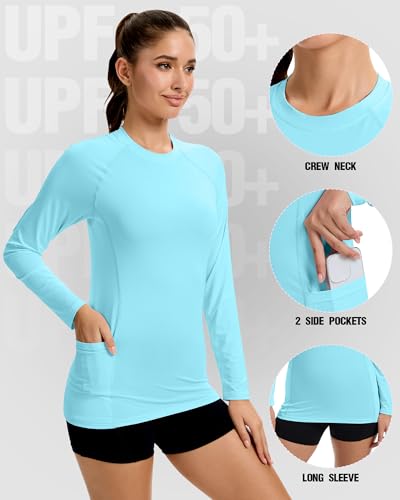 Janmercy 3 Pack Rash Guard for Women UPF 50+ SPF UV Sun Protection Swim Shirts Long Sleeve Workout Tops with Pockets2