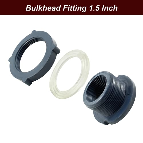 Image of 1pc NPT1 1 /2 PVC Bulkhead Fitting, 1 1 /2 Inch Plastic Water Tank Connector Threaded Thru-Bulk Pipe Fittings for Rain Barrels, Aquariums, Bucket Hose Adapter, Ponds, Pools
