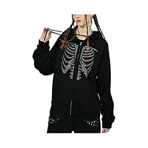 Women Y2k Vintage Hoodie Graphic Punk Long Sleeve Oversized Loose Sweatshirt Aesthetic Streetwear Black Cover