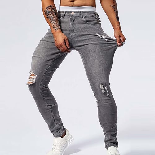 Ripped Denim Pants for Men Stylish Casual Utility Work Stretch Cargo Pants Vintage Clothes Streetwear 80s Outfits2