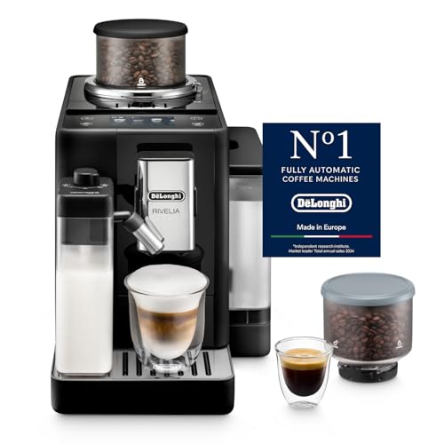 Image of DeLonghi Rivelia Fully Automatic Coffee Machine, Original Italian Brand, 16+ Hot & Cold Coffee Options, Patented LatteCrema Technology, Bean to Cup, Bean Switch System, 19 Bar Pressure, EXAM440.55.B