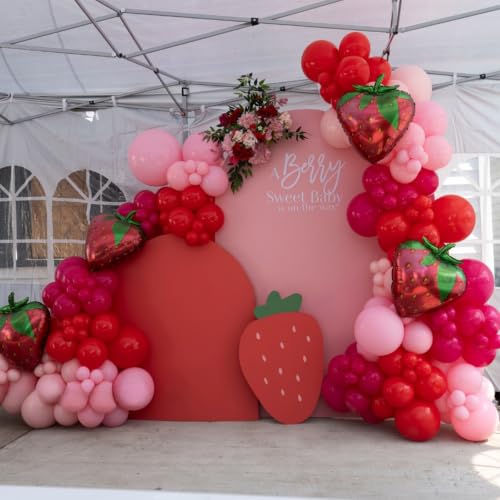 Image of 142 Pcs Strawberry Balloon Garland Arch kit,Red,Pink,Light Pink,Strawberry Foil Balloon for Berry First birthday Decorations,Baby shower,Strawberry Party Decorations