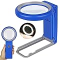 30X 40X Magnifying Glass with Light and Stand, Foldable Handheld Magnifying Glass 18 LED Illuminated Lighted Magnifier for Macular Degeneration, Seniors Reading, Close Work, Coins, Jewelry Blue