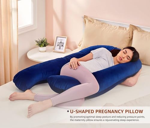 Image of Amazon Basics Velvet Full Body Pregnancy Pillow for Maternity,Baby Nursing,Full Body Support-|Perfect Baby Shower Gift|U-Shaped-Washable Cover with Zip - Navy Blue