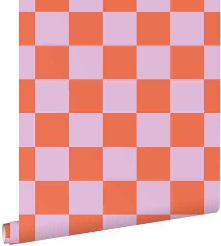 papier peint à damier lilas violet et orange 53 cm x 10.05 m - ESTAhome