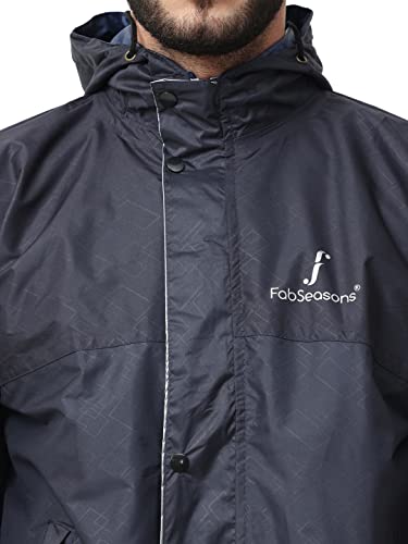 Image of FabSeasons Heavy Duty Printed Reversible Double Layered Waterproof Raincoat set with adjustable Hood & Deep Mobile Pocket