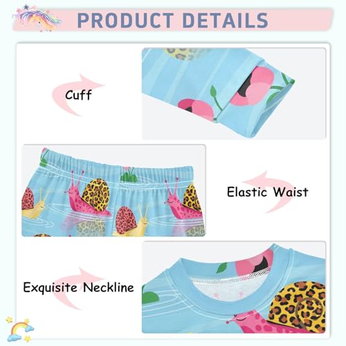 Pajama Sets Long Sleeve Cute Leopard Snails on Blue Soft Comfy Sleepwear 2 Piece PJS 3-8T4
