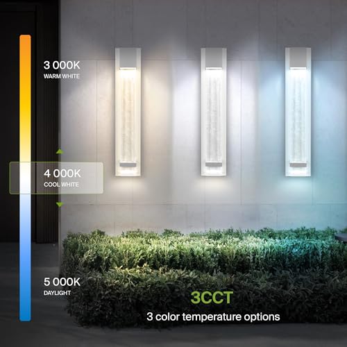 Image of ASD LED 24 inch Bubble Glass Wall Light Fixture, Outdoor & Indoor Seeded Sconce | 3CCT, Waterproof, Dimmable, ETL Listed | 20W 600LM 3000-5000K 100-277V | Exterior Lantern, Porch Lighting | White, 4 Pack