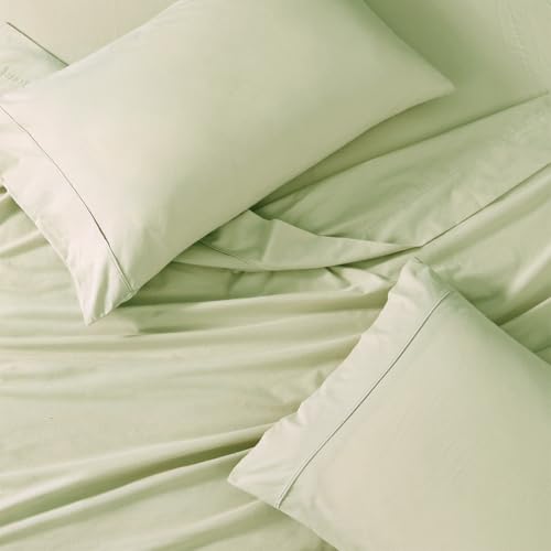 Image of LANE LINEN 100% Organic Cotton Bedsheet for Double Bed King Size - Sea Foam | GOTS Certified, Percale Weave, 108x108 inches, Soft & Breathable, Machine Washable, Includes 2 Pillow Covers