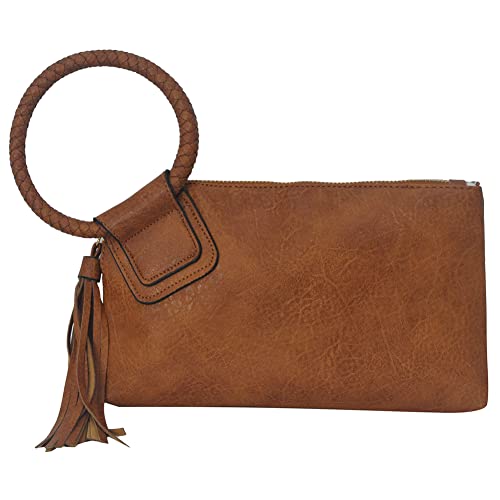 Image of NGIL Faux Leather Mini Wristlet Purse | Women's Handbag, Fashion Wristlet Wallet, Compact Everyday Purse with Fringe Tassel