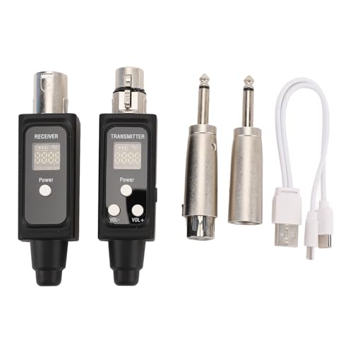 Transmisor y receptor inalámbricos para micrófono, sistema XLR inalámbrico de 2,4 GHz UHF, recargable, con reducción de ruido, volumen, reverberación y función mute, para micrófono dinámico, sistema PA y DSLR miniatura 1