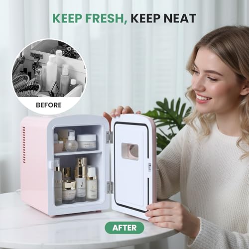 Image of Simple Deluxe 6L /9 Can Mini Fridge with Viewing Window, Portable Cooler & Warmer Cosmetic Fridge, Suitable for Skincare Products, Beverages, and Food, Pink