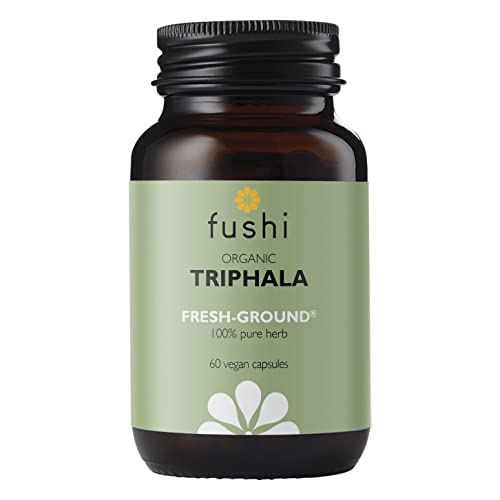 Fushi Organic Triphala Capsules 60 Caps | Fresh-Ground Whole Food | Body Tonic Cleansing & Detoxifying the system Regulating Digestive System | Ayurvedic Medicine| Ethical & Vegan |Made in the UK