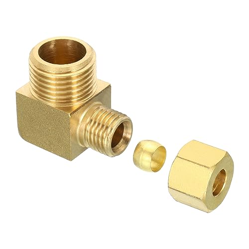 PATIKIL G1/2 Male x 8mm Tube OD Brass Compression Tube Fitting, 90 Degree Elbow Pipe Tube Fitting for Plumbing Hose Connector