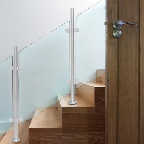 Postes de barandilla de cristal de acero inoxidable, sistema de barandilla de 110 cm con abrazadera de cristal, postes para barandilla, valla, balcón, escaleras, terraza, piscina, jardín, interior y
