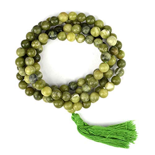 Mala 108 perles serpentine verte pierre cristal semi-précieuse 8 mm