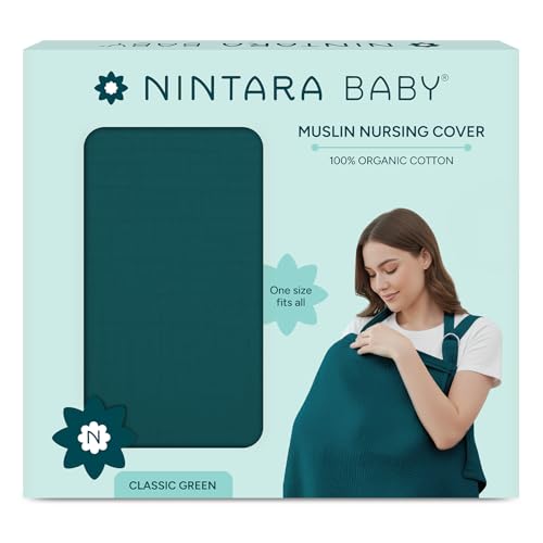 Image of Nintara Baby Muslin Nursing Cover - 100% Organic GOTS Cotton, Adjustable Neck Strap, Breathable Lightweight Breastfeeding Cover, Travel-Friendly, Baby Shower Gift