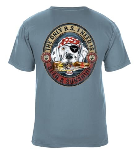 SEA DOG The Only B.S. I Need is Beer and Sunshine Vintage Graphic T-Shirt, 100% Ringspun Cotton, Relaxed Fit, Printed in USA (US, Alpha, X-Large, Regular, Regular, Ice Blue)
