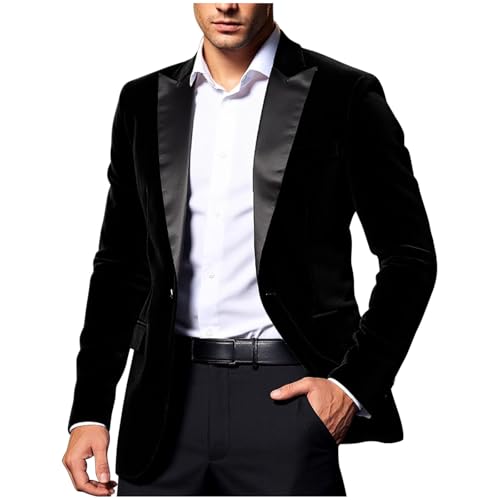 Mens Velvet Blazer Slim Fit Suit Jacket for Men Peaked Lapel One Button Sport Coat Wedding Prom Dinner Tuxedo Blazers
