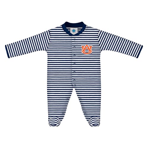 Creative Knitwear College Baby Striped Footed Romper – Team Logo, Multiple Colors, for Boys & Girls (0-9 Months)