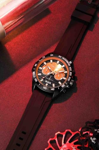 Image of Daniel Hechter Paris Pantheon Collection Pantheon Collection Unique Multifunctional Watch for Men with Textured Round Dial Silicon Strap & Date Indicator-DHM1010