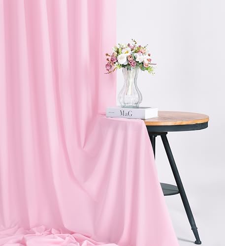 Image of Pink Backdrop Curtains Polyester 2 Panels 5ft x 8ft Photography Backdrop Drapes Wedding Party Baby Shower Birthday Decorations