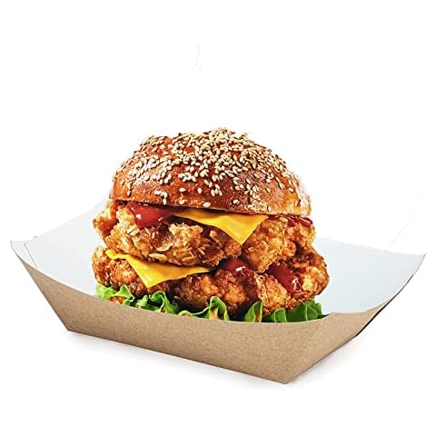 PaperMi Brown Paper Food Tray Disposable Kraft Hot Dog Tray, Paper Food Trays for Picnics, Carnivals, Camping - Food Serving Tray Holds Hot and Cold Food- USA Made (3Lb 250pc) Cover